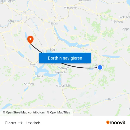 Glarus to Hitzkirch map