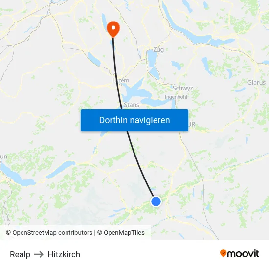 Realp to Hitzkirch map