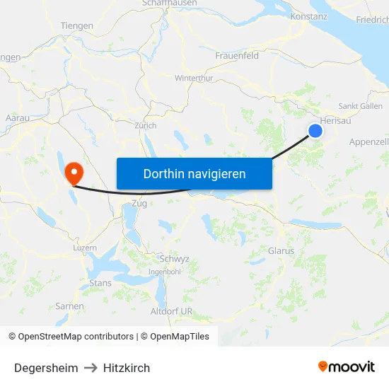 Degersheim to Hitzkirch map