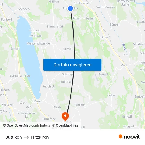 Büttikon to Hitzkirch map