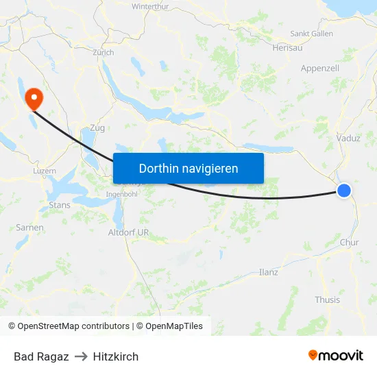 Bad Ragaz to Hitzkirch map