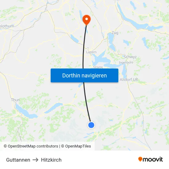 Guttannen to Hitzkirch map