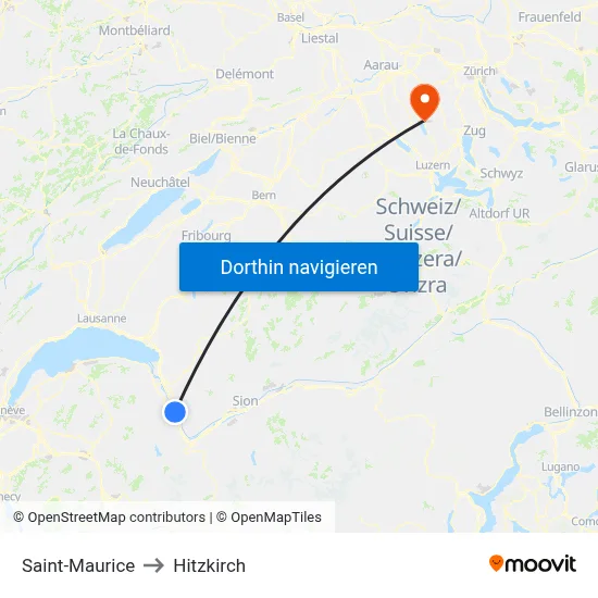 Saint-Maurice to Hitzkirch map