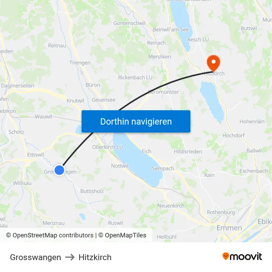 Grosswangen to Hitzkirch map