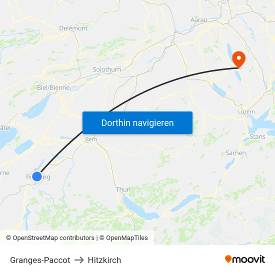 Granges-Paccot to Hitzkirch map