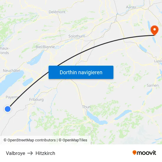 Valbroye to Hitzkirch map
