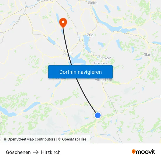 Göschenen to Hitzkirch map