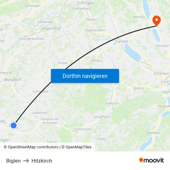 Biglen to Hitzkirch map