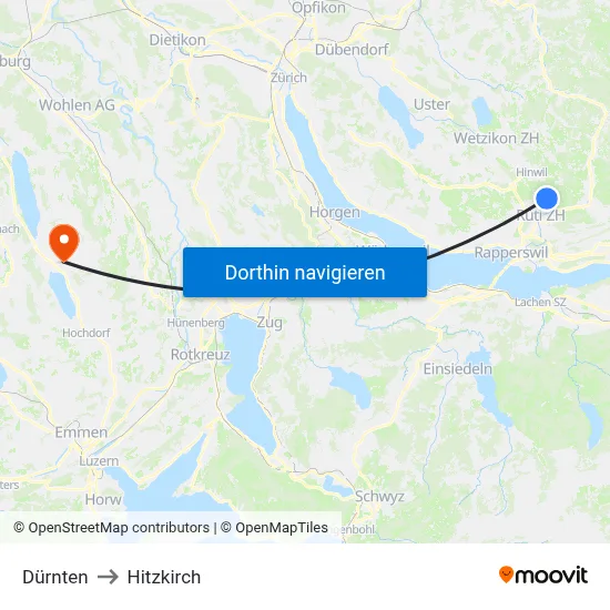 Dürnten to Hitzkirch map