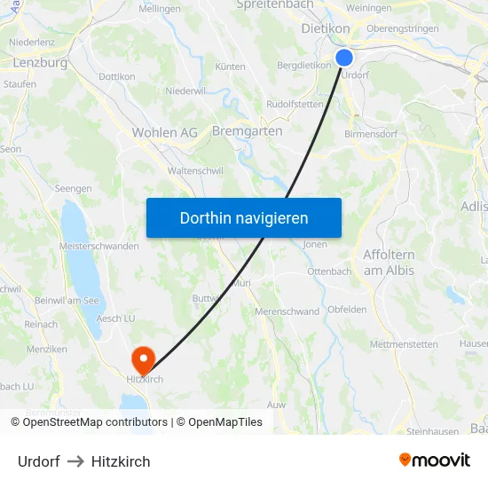 Urdorf to Hitzkirch map