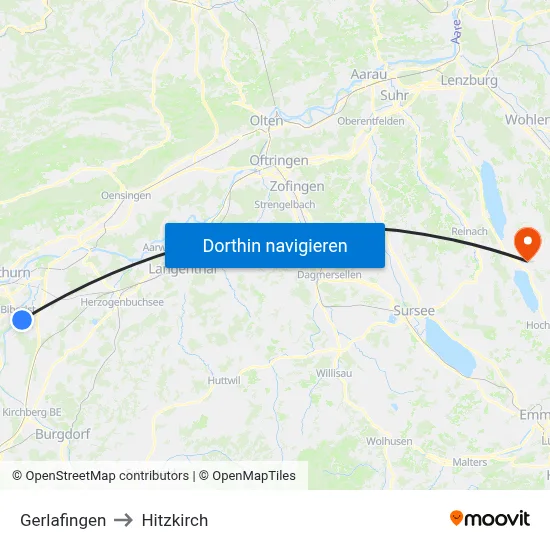 Gerlafingen to Hitzkirch map