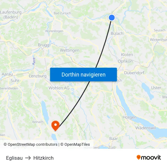 Eglisau to Hitzkirch map