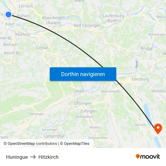 Huningue to Hitzkirch map