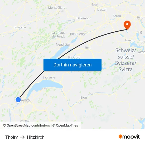 Thoiry to Hitzkirch map