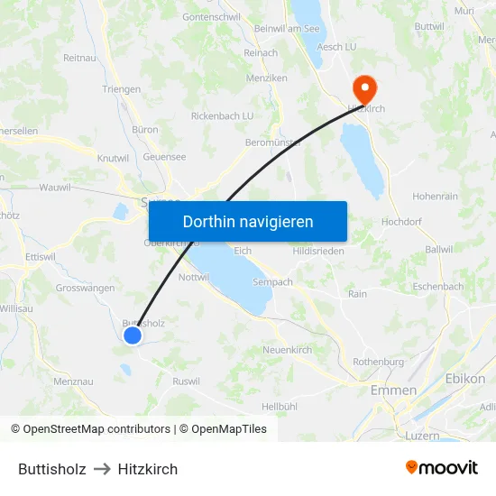 Buttisholz to Hitzkirch map