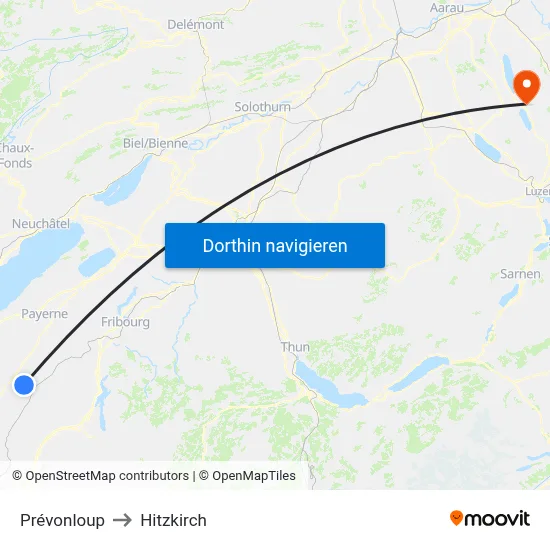 Prévonloup to Hitzkirch map