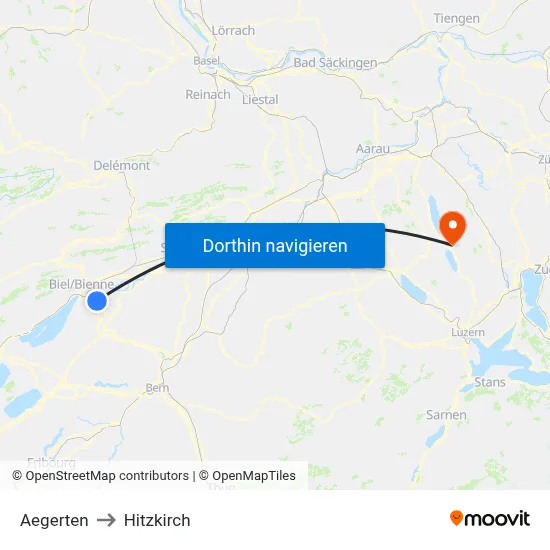 Aegerten to Hitzkirch map