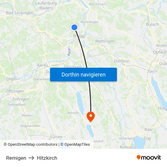 Remigen to Hitzkirch map