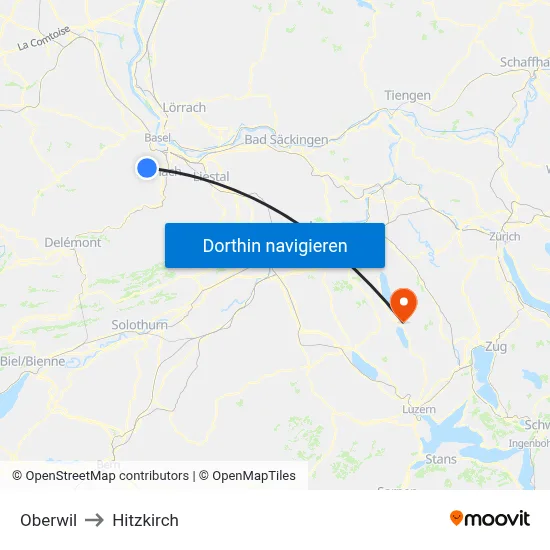 Oberwil to Hitzkirch map