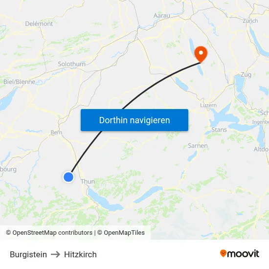 Burgistein to Hitzkirch map