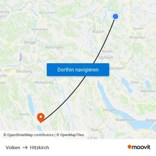 Volken to Hitzkirch map