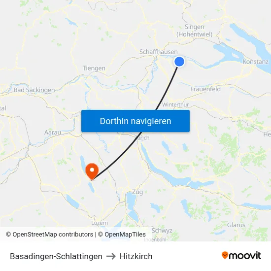 Basadingen-Schlattingen to Hitzkirch map