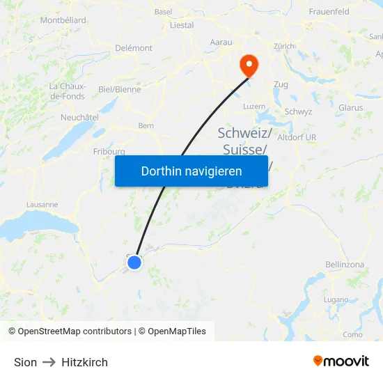 Sion to Hitzkirch map