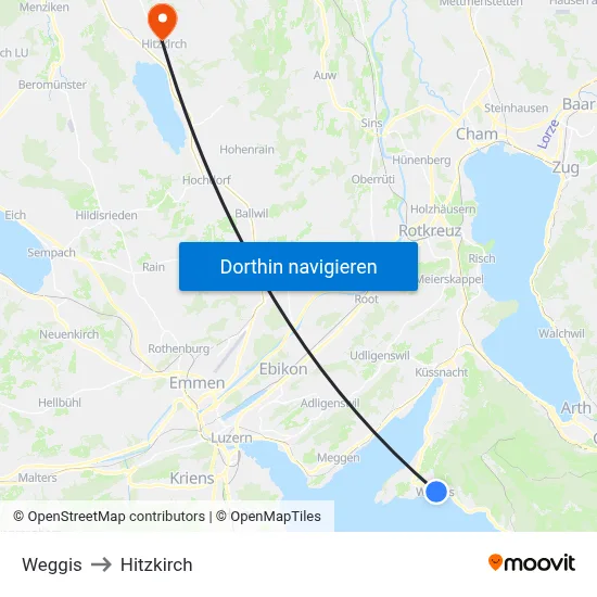 Weggis to Hitzkirch map