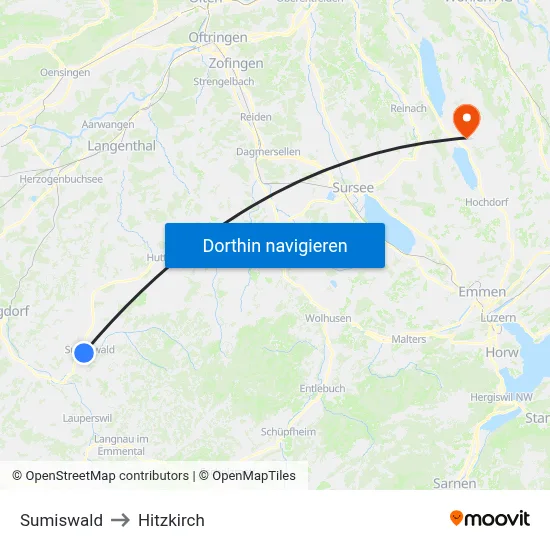 Sumiswald to Hitzkirch map