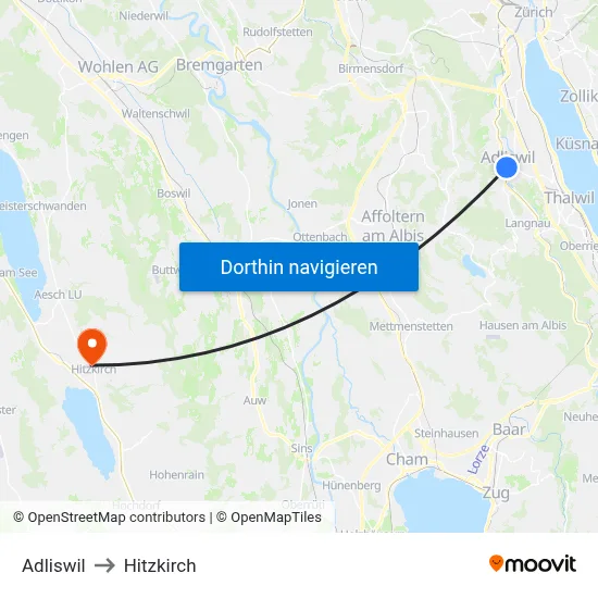 Adliswil to Hitzkirch map