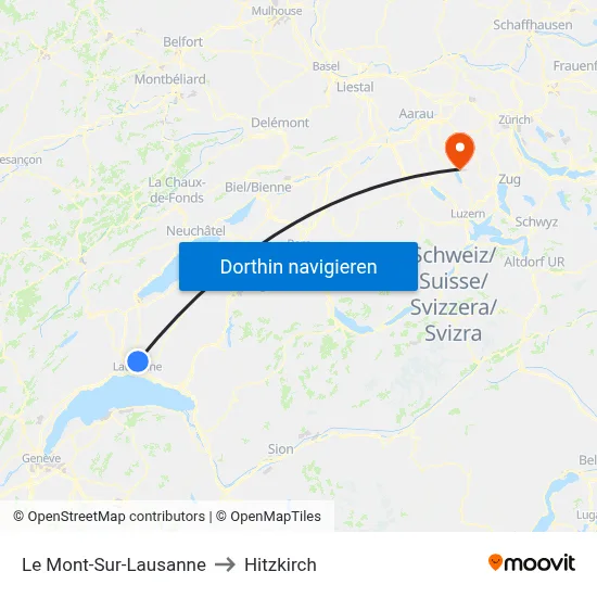 Le Mont-Sur-Lausanne to Hitzkirch map