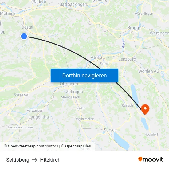 Seltisberg to Hitzkirch map