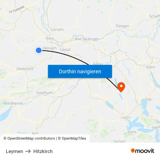 Leymen to Hitzkirch map
