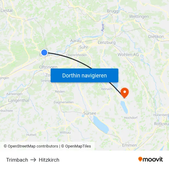 Trimbach to Hitzkirch map