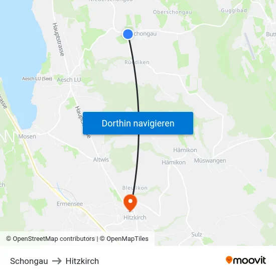 Schongau to Hitzkirch map