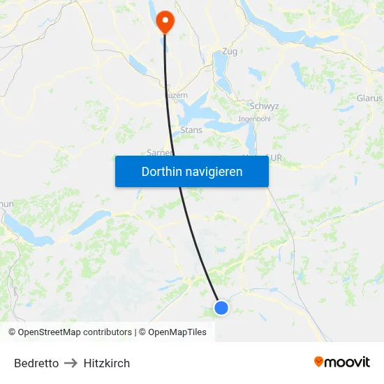 Bedretto to Hitzkirch map