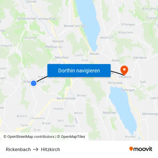 Rickenbach to Hitzkirch map