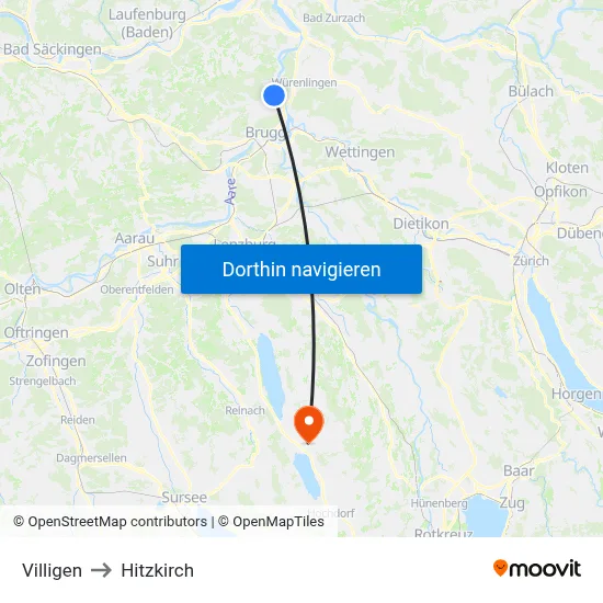 Villigen to Hitzkirch map