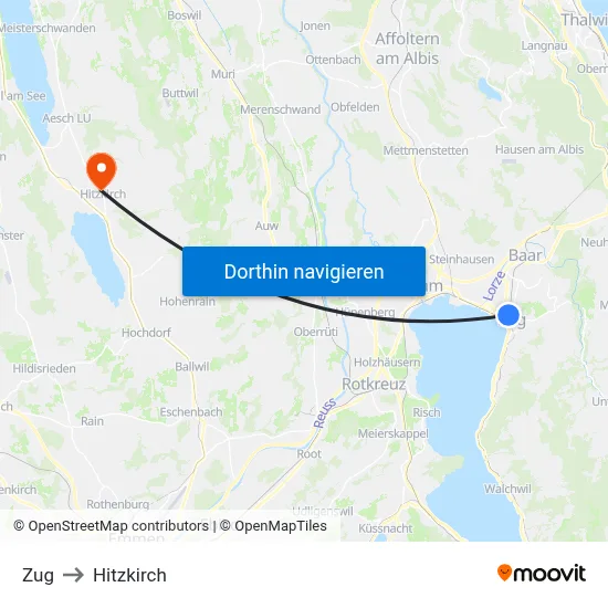 Zug to Hitzkirch map
