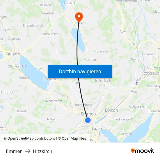 Emmen to Hitzkirch map