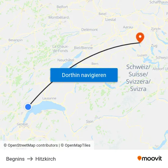 Begnins to Hitzkirch map
