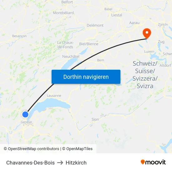 Chavannes-Des-Bois to Hitzkirch map