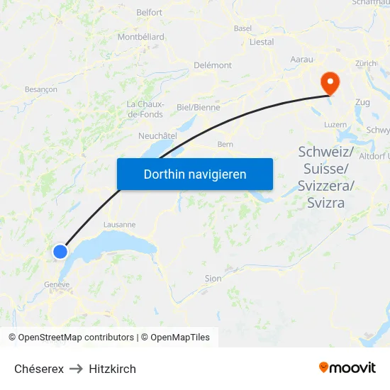 Chéserex to Hitzkirch map
