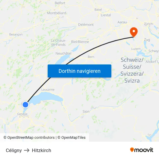 Céligny to Hitzkirch map