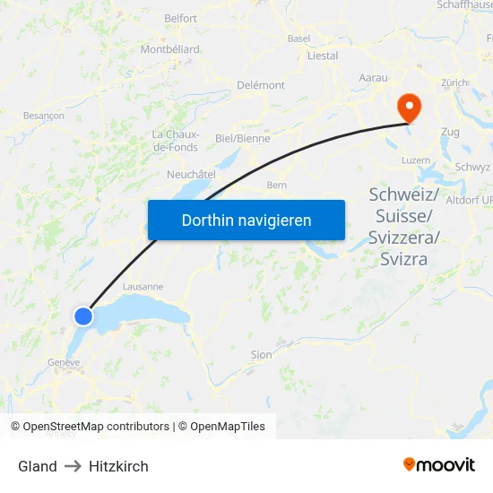 Gland to Hitzkirch map