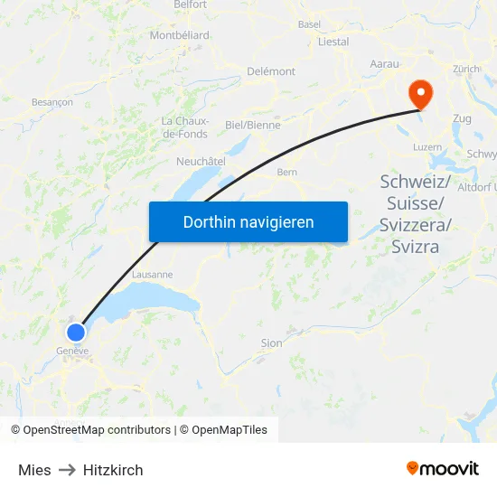 Mies to Hitzkirch map