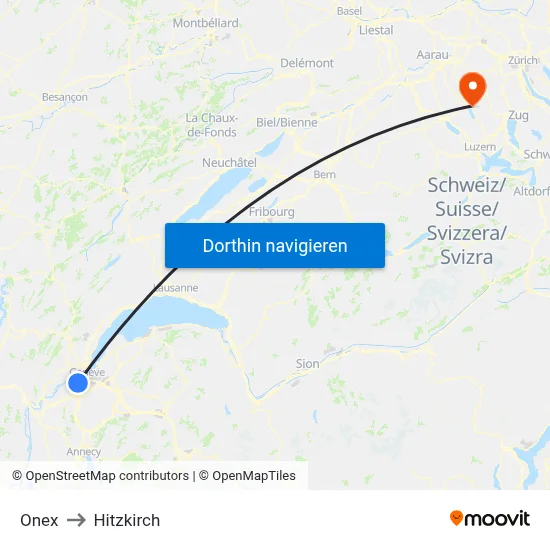 Onex to Hitzkirch map