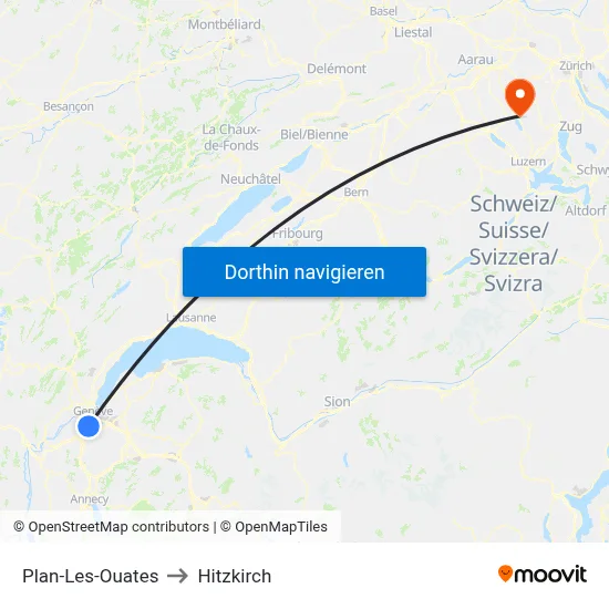 Plan-Les-Ouates to Hitzkirch map