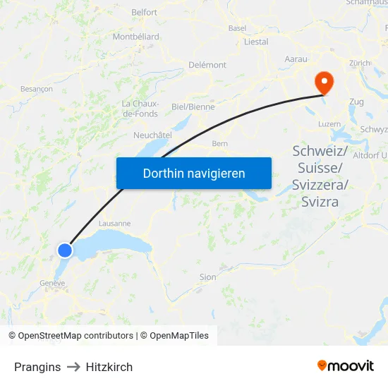 Prangins to Hitzkirch map