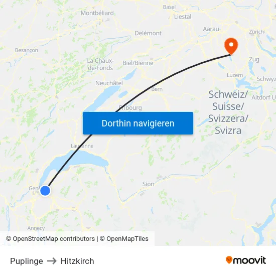 Puplinge to Hitzkirch map